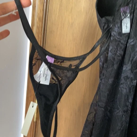 babydoll & panty set lace with padded bust adjustable strap black size S - Picture 6 of 15